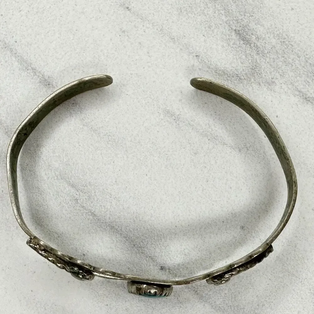 Vintage Bell Trading Post Nickel Silver Faux Turquoise Child Cuff Bracelet ✨